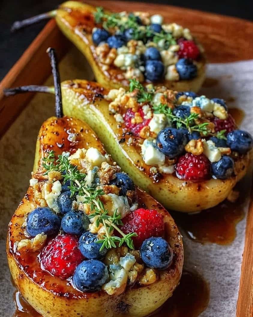 Baked Pears with Berries Honey Walnuts Blue Cheese 1