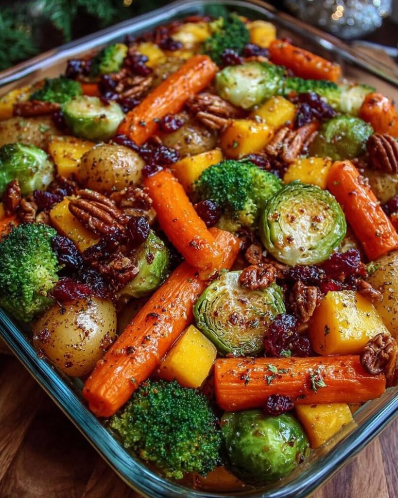 Caramelized Butternut Squash Carrots Broccoli Yukon Potatoes with Feta Pecans Cranberry Honey Glaze 1