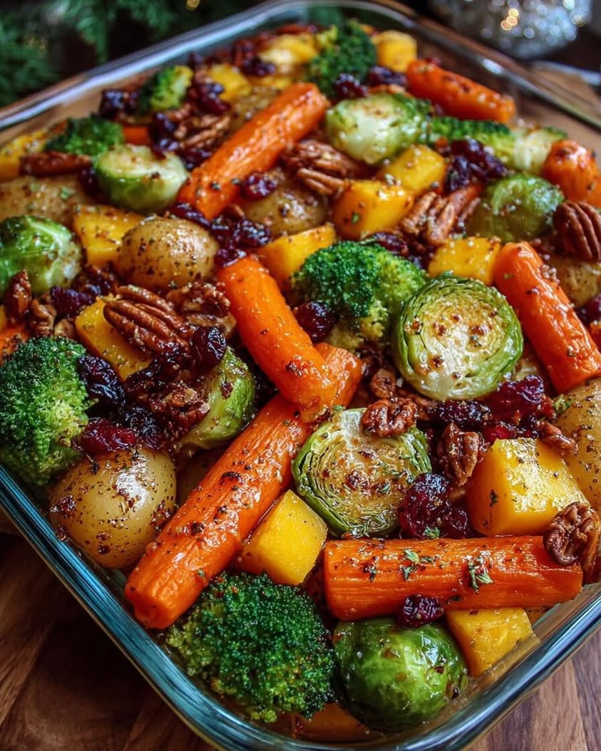 Caramelized Butternut Squash Carrots Broccoli Yukon Potatoes with Feta Pecans Cranberry Honey Glaze 1