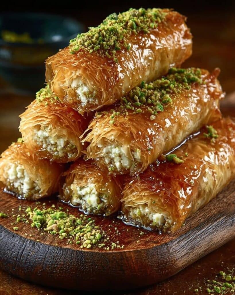 Caramelized Feta Honey Phyllo Rolls with Pistachio Crunch