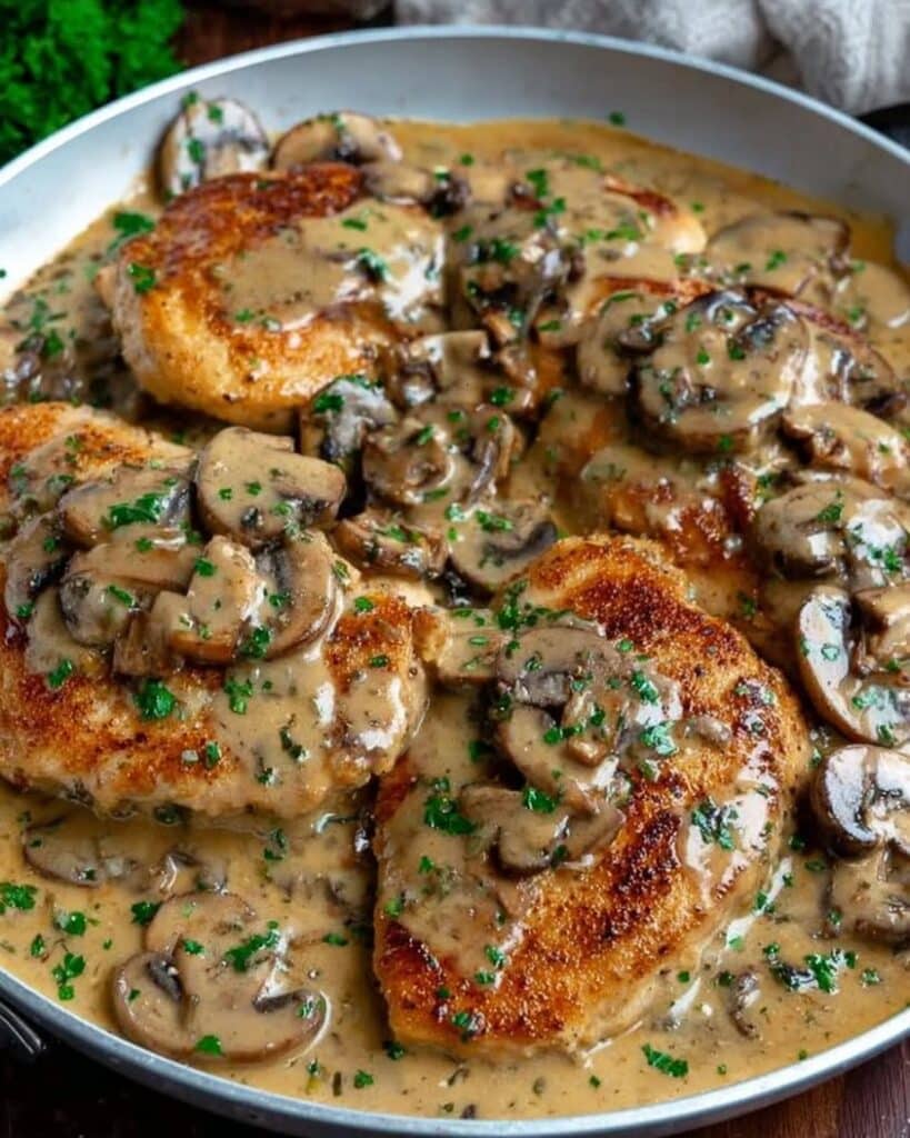 Chicken and Mushroom Skillet in a Creamy Asiago and Mustard Sauce