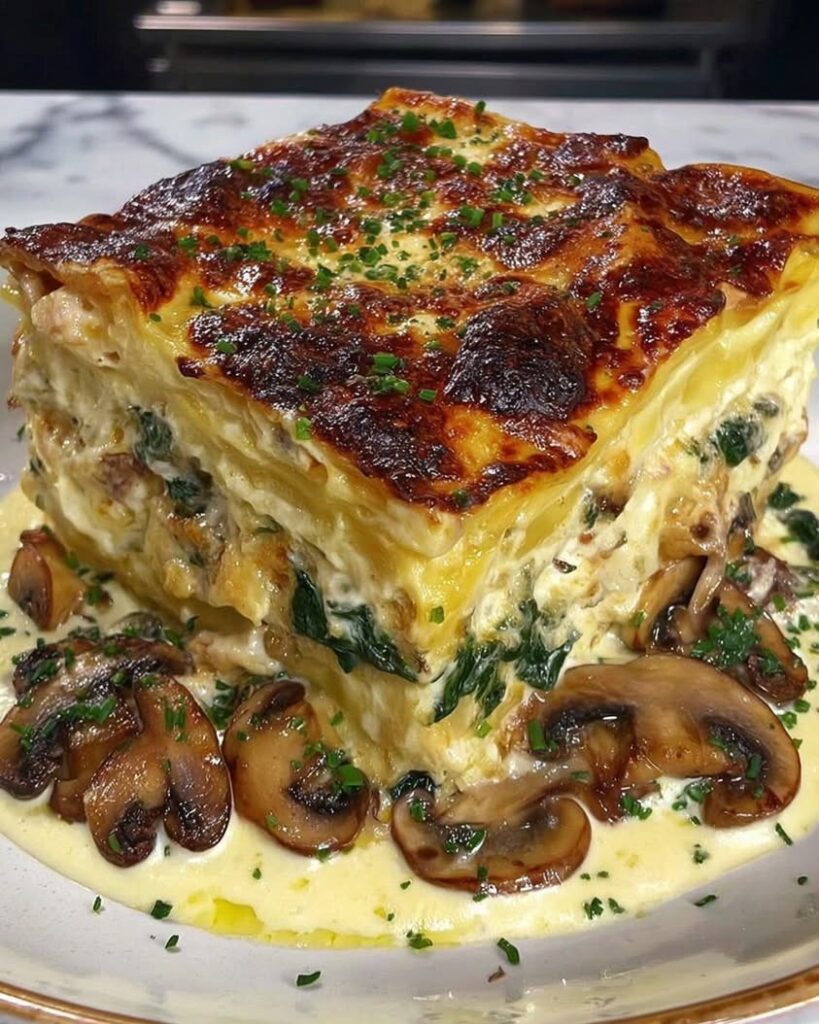 Cottage Cheese Mushroom Spinach Lasagna Bake