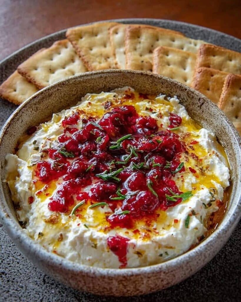 Cranberry Whipped Feta Dip with Hot Honey Drizzle