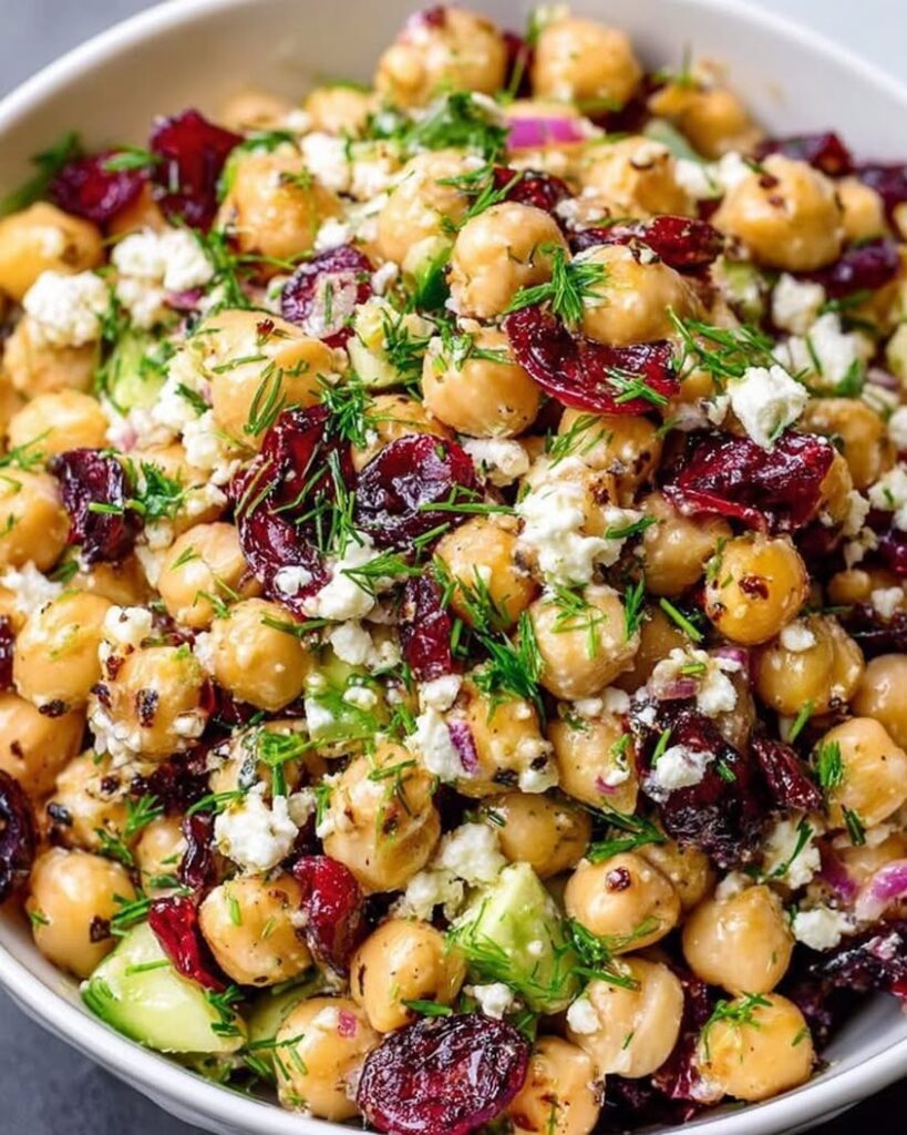 Feta and Cranberry Chickpea Salad with Lemon Vinaigrette