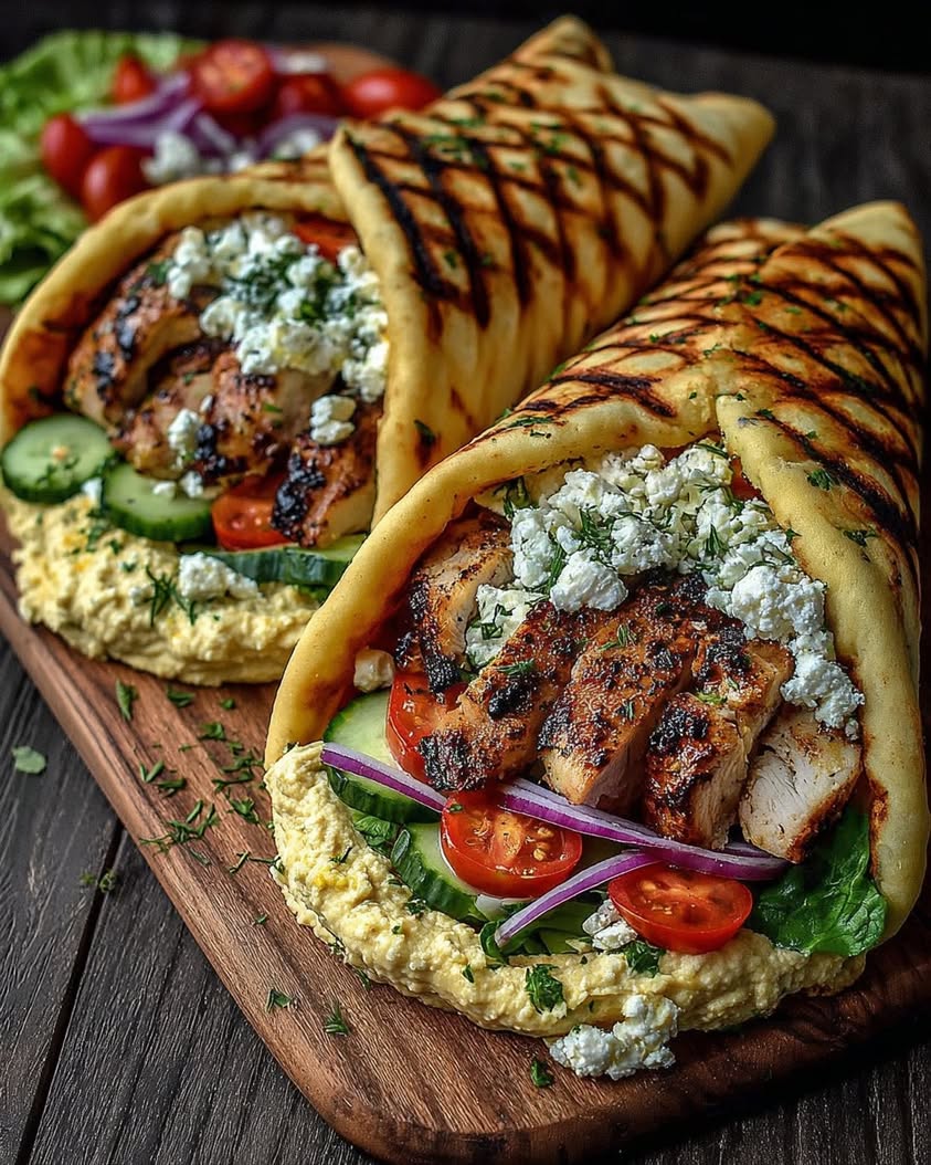 Greek Chicken Wraps with Hummus