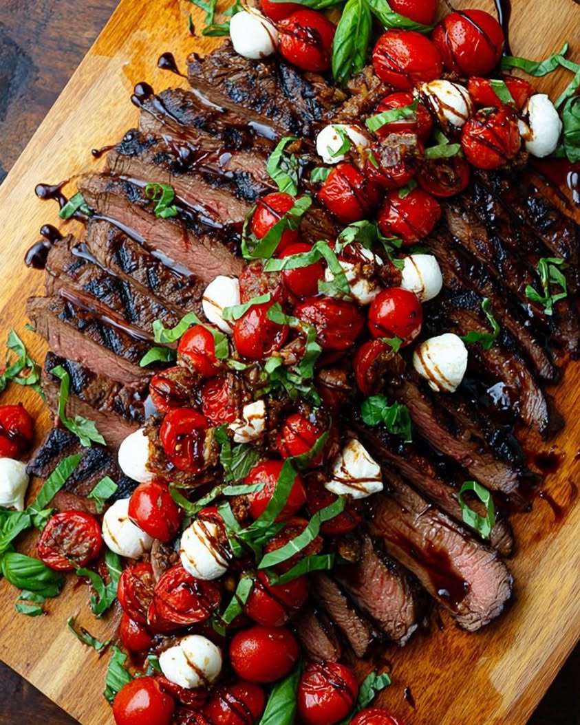Grilled Flank Steak with Balsamic Caprese Twist