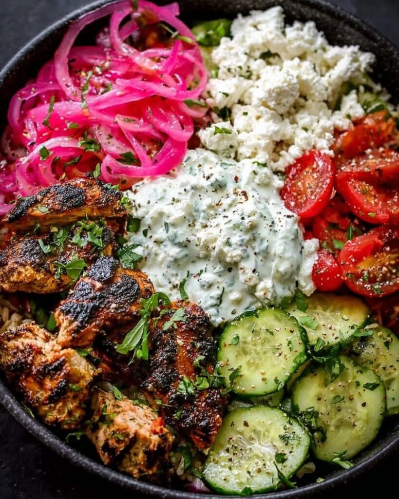 Loaded Mediterranean Chicken Power Bowl with Tzatziki Feta 1