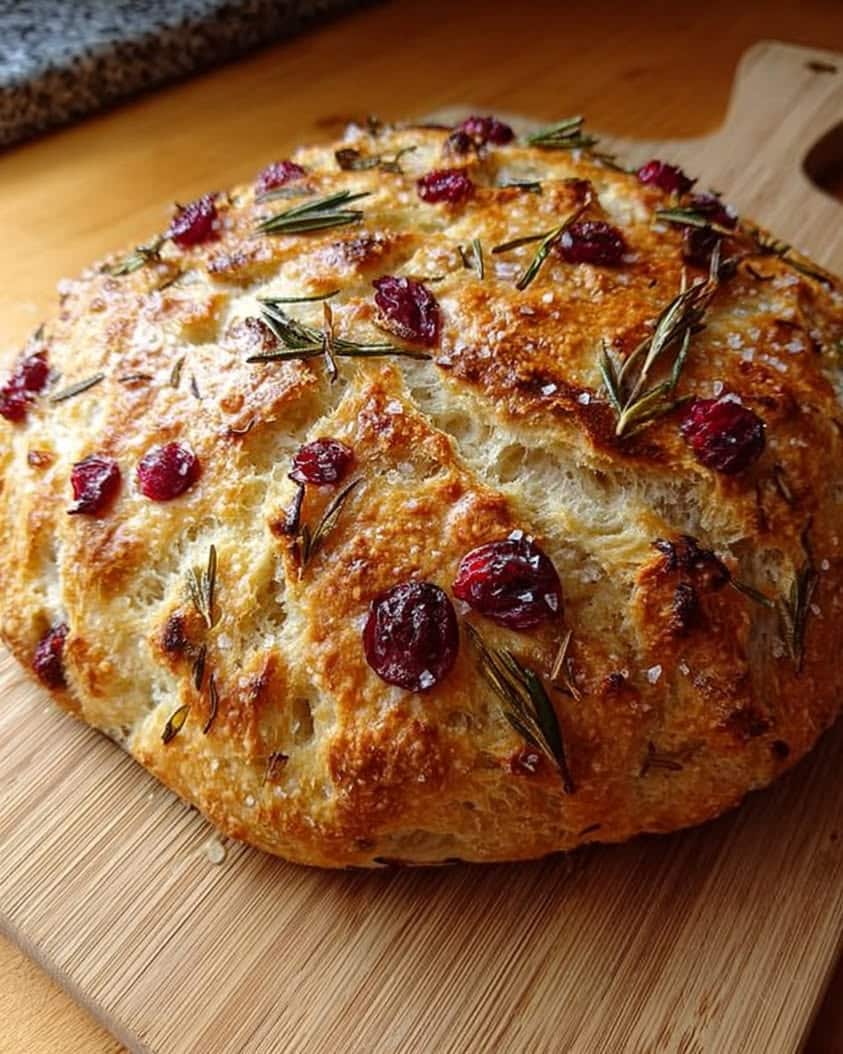 No-Knead Rosemary Cranberry Bread with Olive Oil & Sea Salt 4 No Knead Rosemary Cranberry Bread with Olive Oil Sea Salt