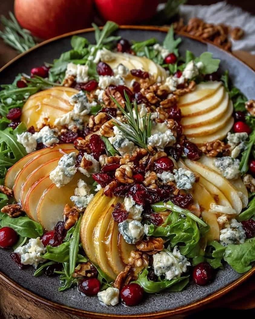 Winter Salad with Pear, Apple, Cranberry & Goat Cheese Snowflakes 1 Pear Apple Cranberry Winter Salad with Goat Cheese Snowflakes