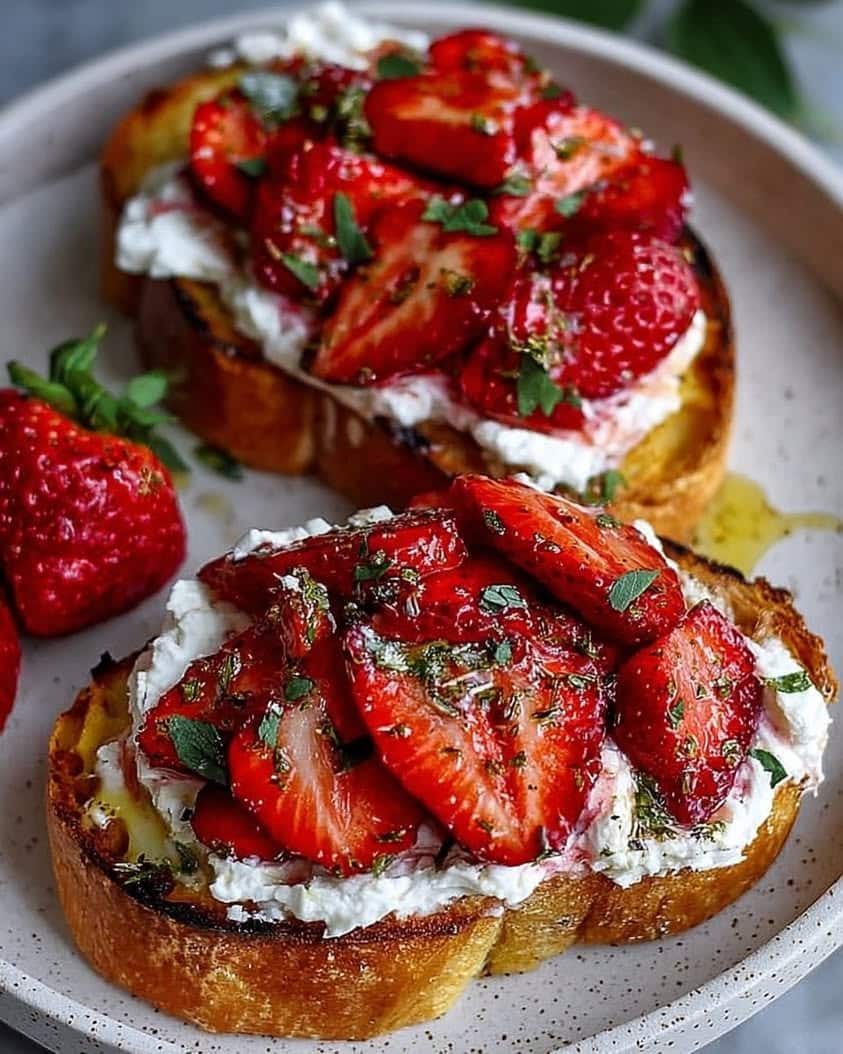 Roasted Strawberry Whipped Ricotta Toast