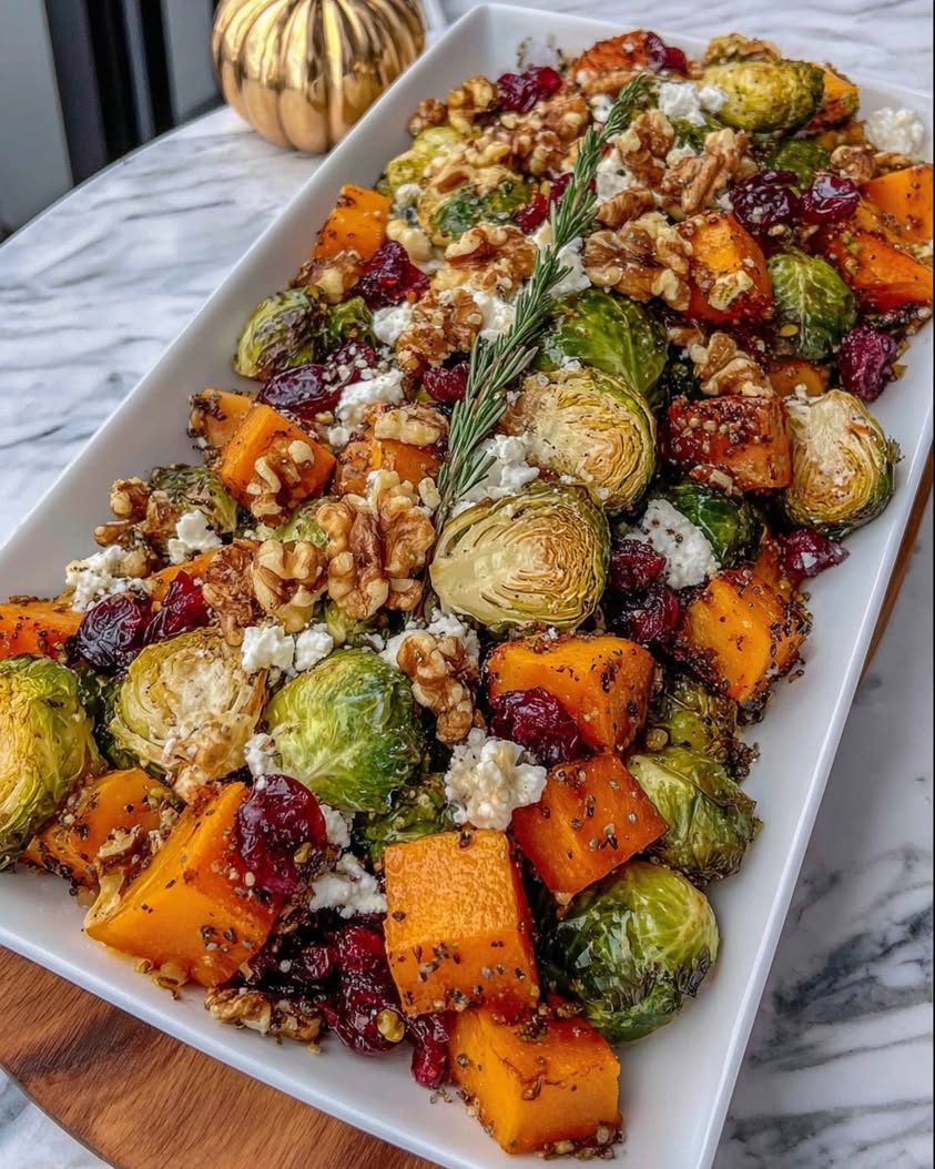 Maple-Balsamic Roasted Winter Vegetables with Cranberries, Walnuts & Feta 1 Roasted Veggie Sheet Pan Mix Maple Balsamic Roasted Winter Vegetables with Cranberries Walnuts Feta