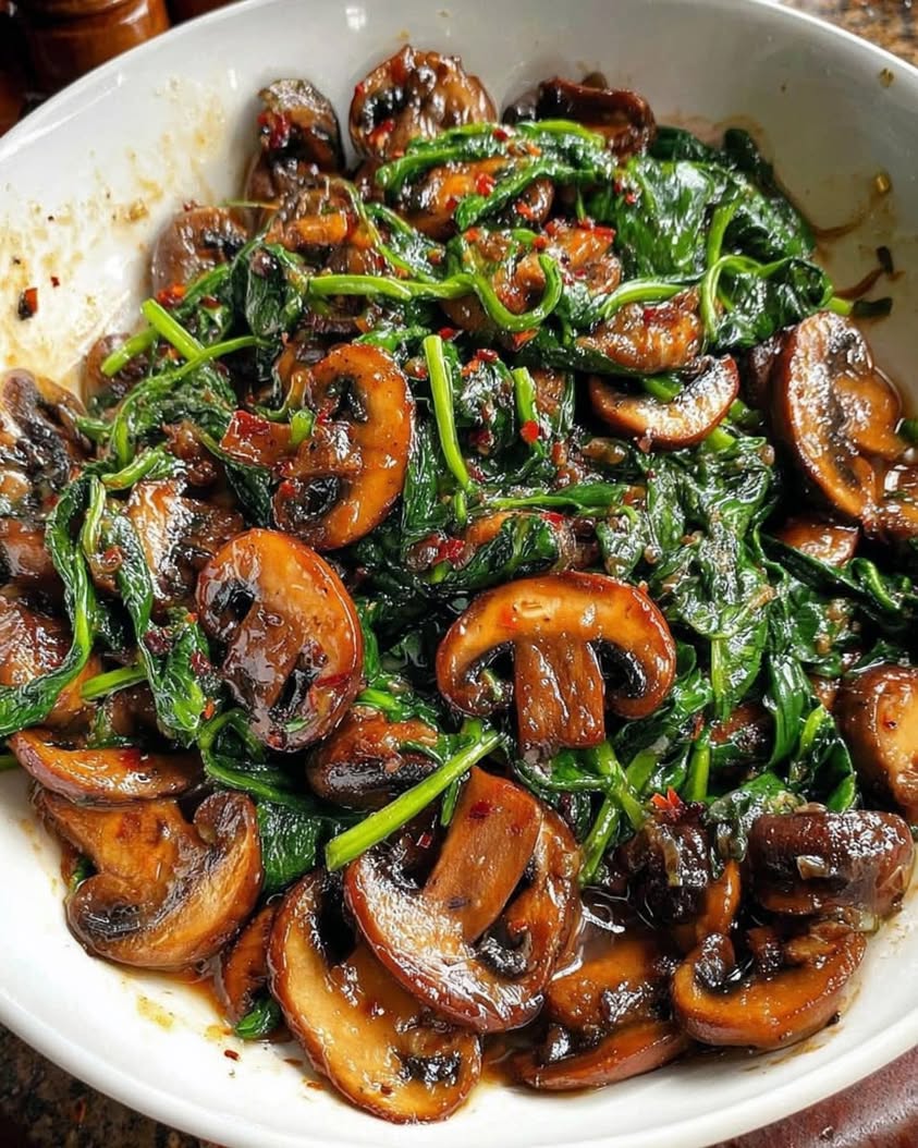 Sauteed Garlic Spinach and Mushrooms