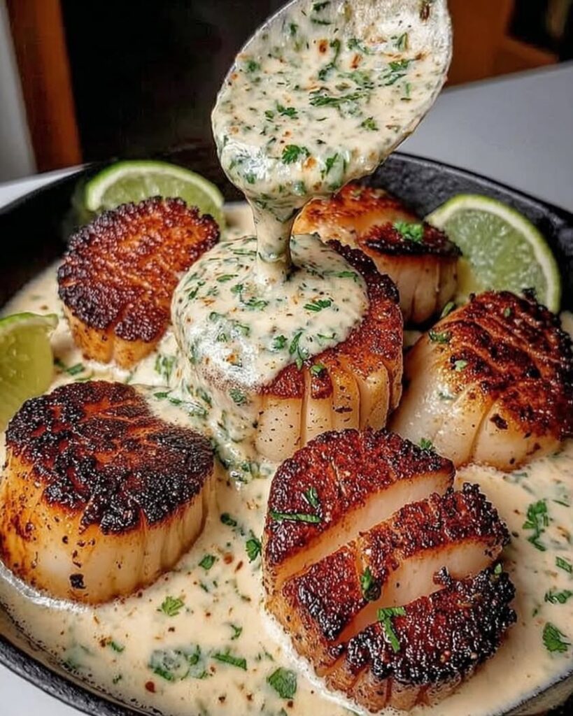 Sizzling Scallops with Zesty Lime Cilantro Sauce 1
