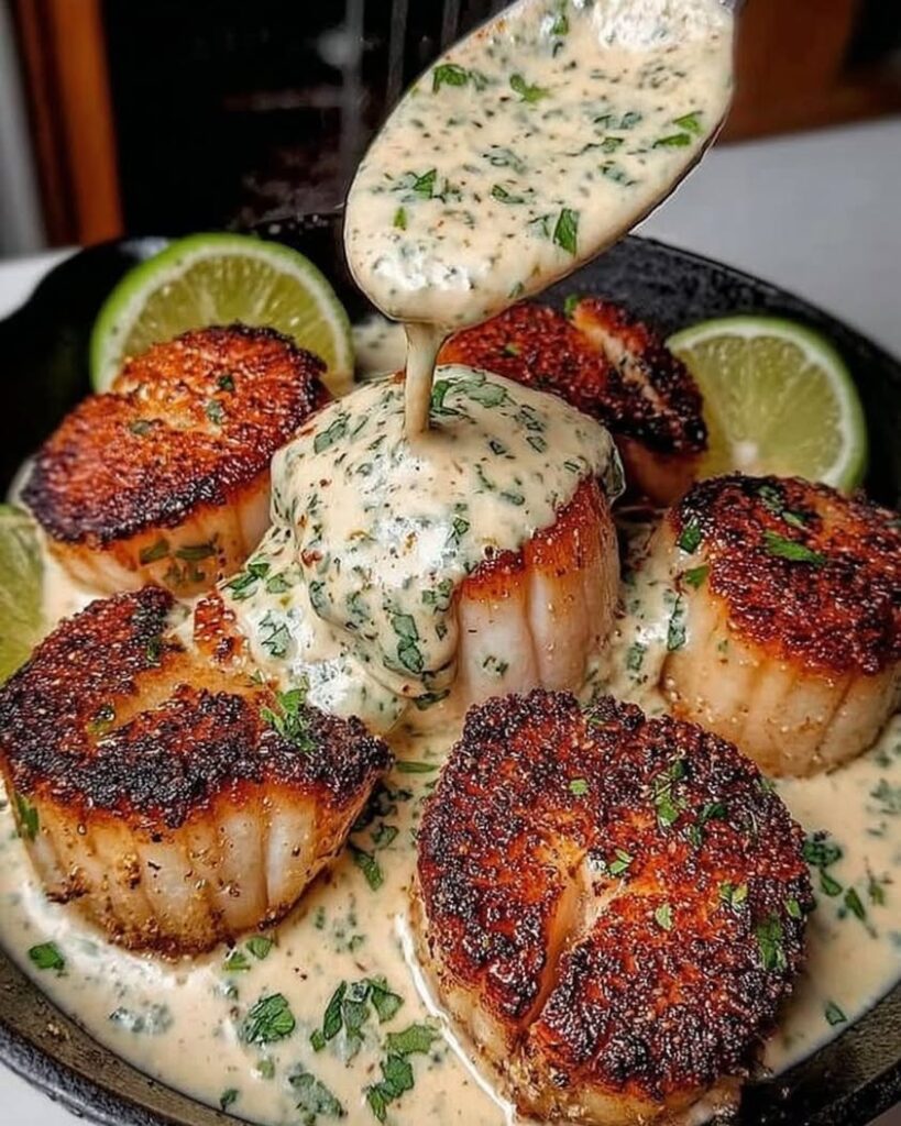 Sizzling Scallops with Zesty Lime Cilantro Sauce