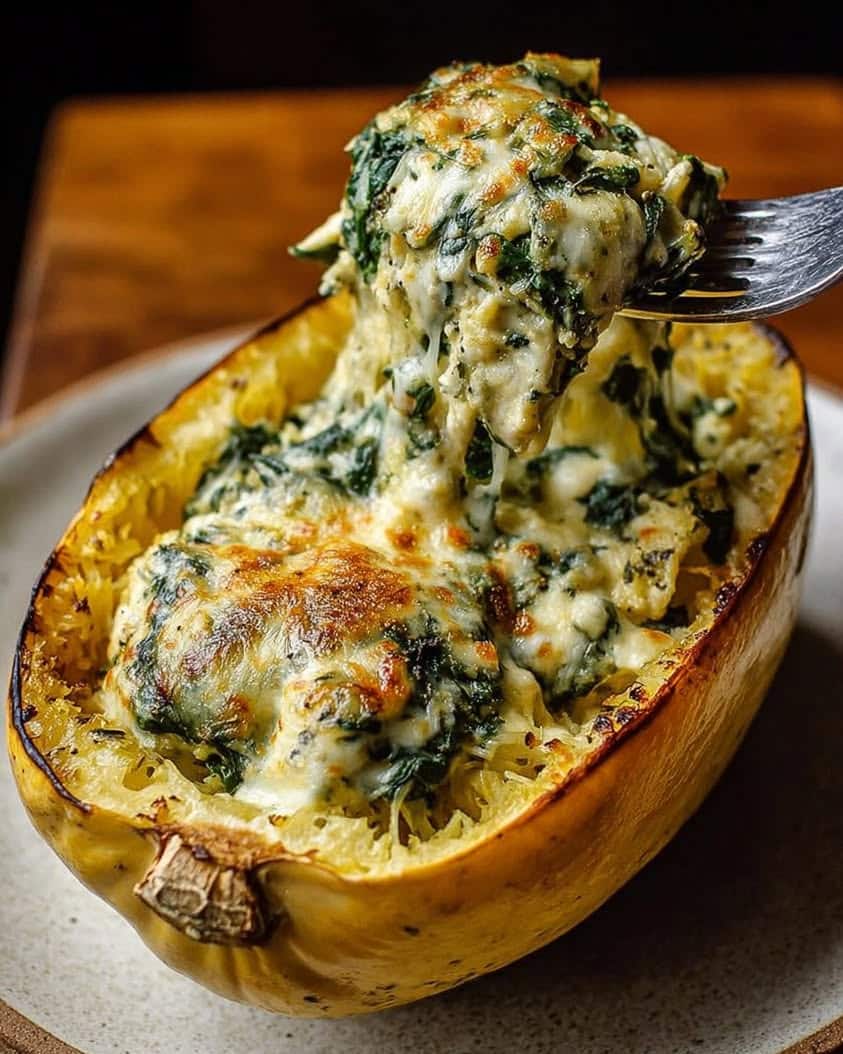 Spinach and Artichoke Stuffed Spaghetti Squash