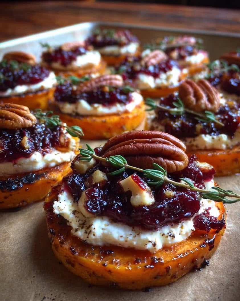 Sweet Potato Rounds with Cranberry Cream Cheese