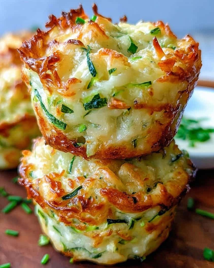 Crispy Parmesan Zucchini Potato Muffins: Easy, savory, and delish! Perfect for breakfast, brunch & snacks. 4 crispy parmesan zucchini muffins
