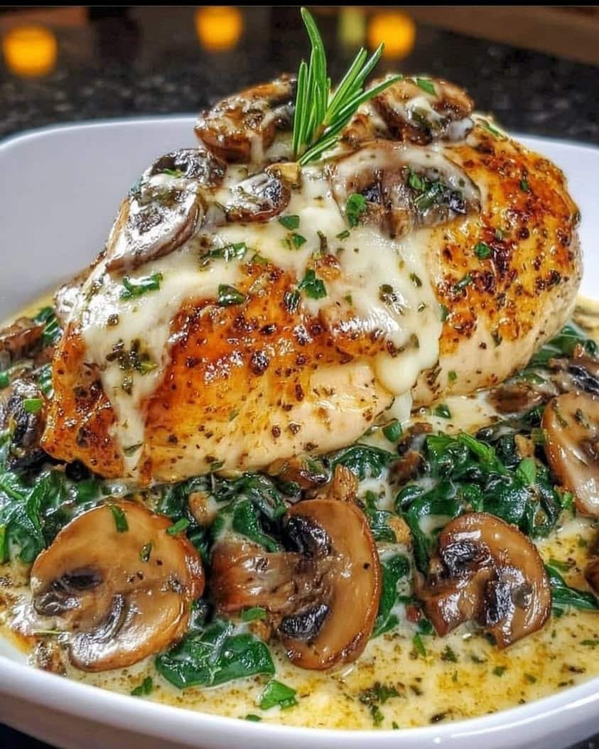 Low-carb Chicken, Spinach & Mushroom Bake: Easy, healthy & delicious! Keto-friendly dinner perfect for busy nights. ✨ 3 low carb chicken spinach bake