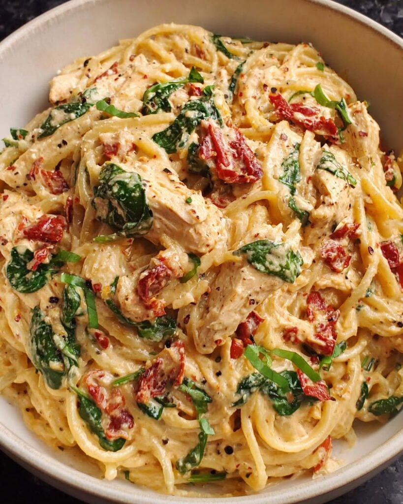 spaghetti spinach chicken sauce