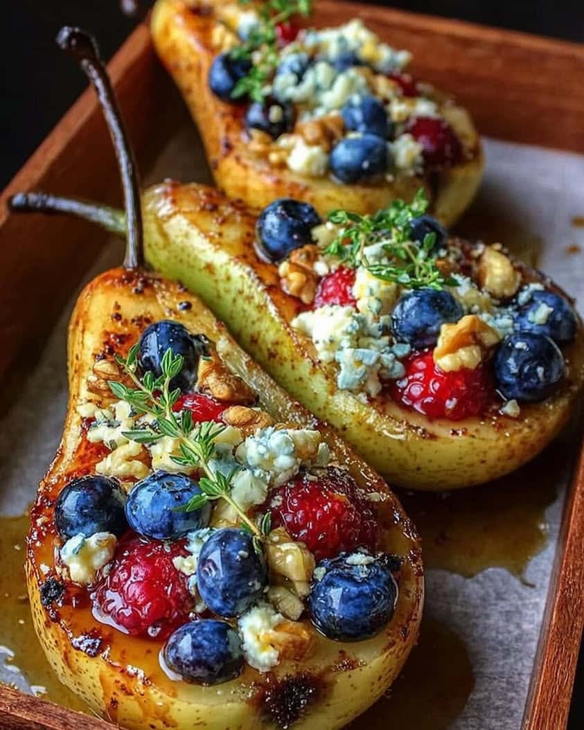 Baked Pears with Honey, Berries, Walnuts, and Blue Cheese 5 Baked Pears with Berries Honey Walnuts Blue Cheese