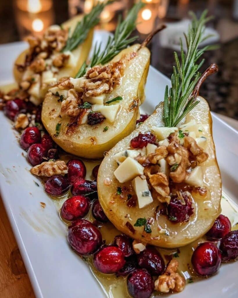 Baked Pears with Brie Walnuts and Cranberries