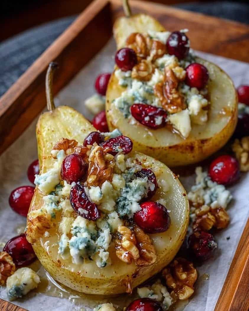 Baked Pears with Cranberries and Blue Cheese: An Elegant Fall Dessert 1 Baked Pears with Cranberries Honey Walnuts Blue Cheese