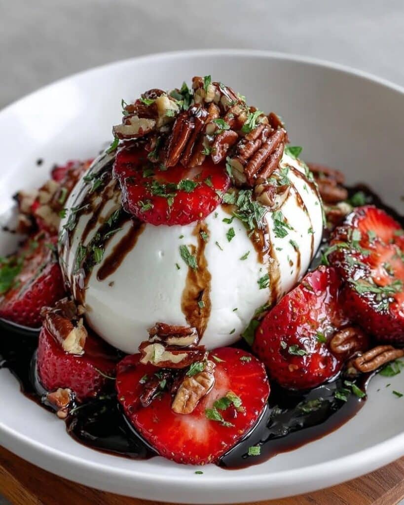Burrata Bomb with Strawberry Balsamic Crushed Pecans