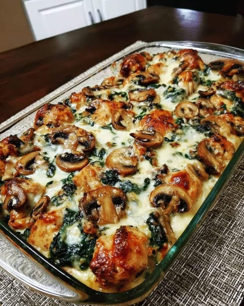 Low Carb Chicken Spinach and Mushroom Oven Bake Recipe 1 Chicken Spinach and Mushroom Low Carb Oven Dish