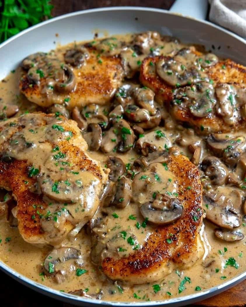 Creamy Asiago Mustard Chicken and Mushrooms Skillet Recipe 1 Chicken and Mushroom Skillet in a Creamy Asiago and Mustard Sauce