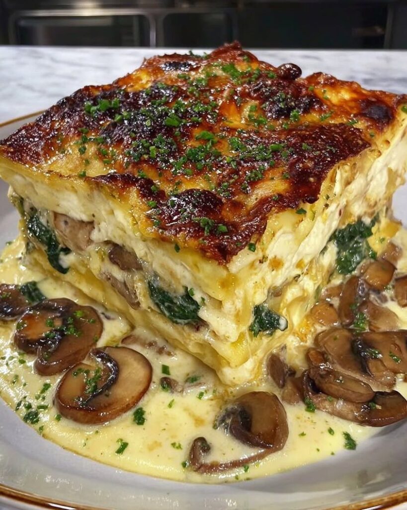 Cottage Cheese Mushroom Spinach Lasagna Bake