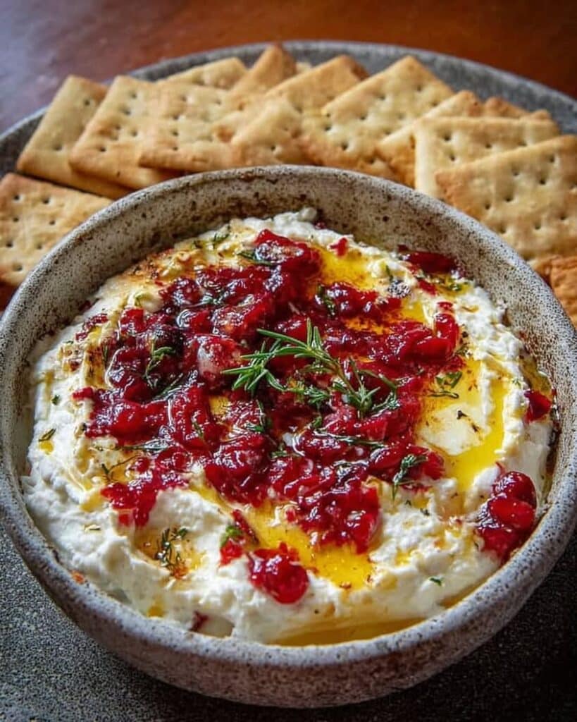 Cranberry Whipped Feta Dip with Hot Honey Drizzle