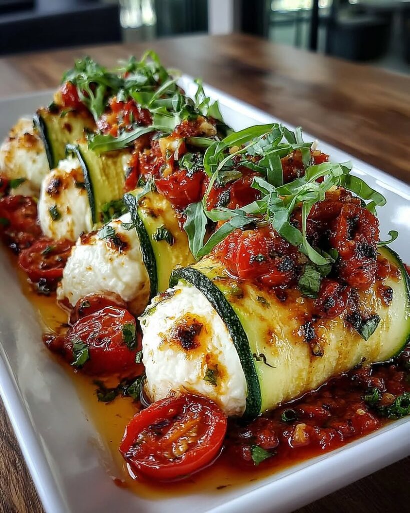 Creamy Burrata Stuffed Zucchini Rolls with Tomato Glaze 1