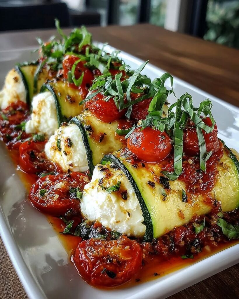 Creamy Burrata Stuffed Zucchini Rolls with Tomato Glaze 2