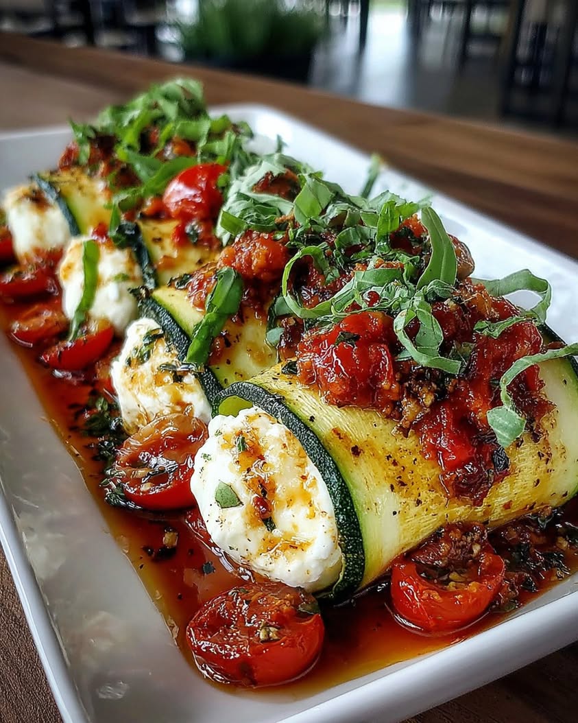 Creamy Burrata Stuffed Zucchini Rolls with Tomato Glaze 3