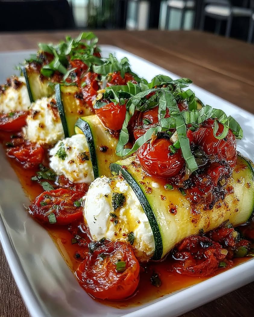 Creamy Burrata Stuffed Zucchini Rolls with a Sweet Tomato Glaze 1 Creamy Burrata Stuffed Zucchini Rolls with Tomato Glaze