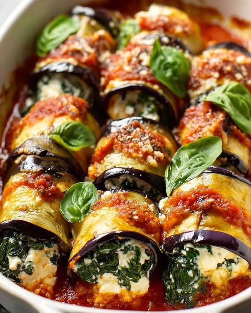 Eggplant Roll Ups with Creamy Ricotta and Spinach
