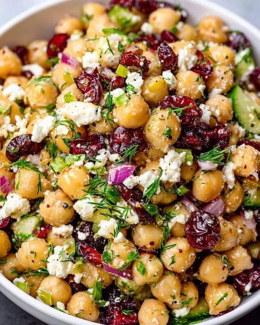 Feta and Cranberry Chickpea Salad with Lemon Vinaigrette