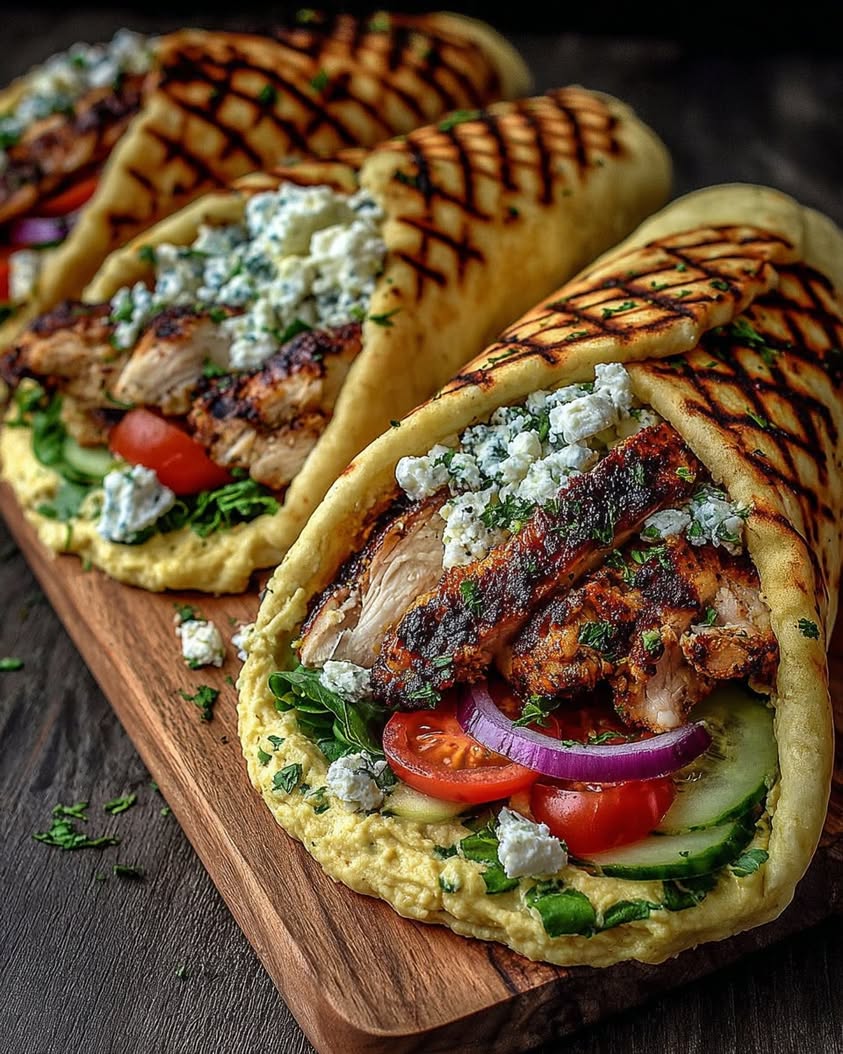 Greek Chicken Wraps with Hummus