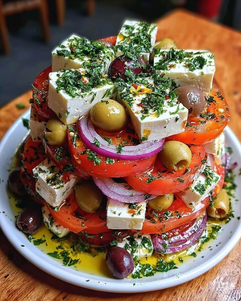 Craft a Stunning Greek Feta Salad Tower for Impressive Appetizers 3 Greek Feta Salad Tower 1