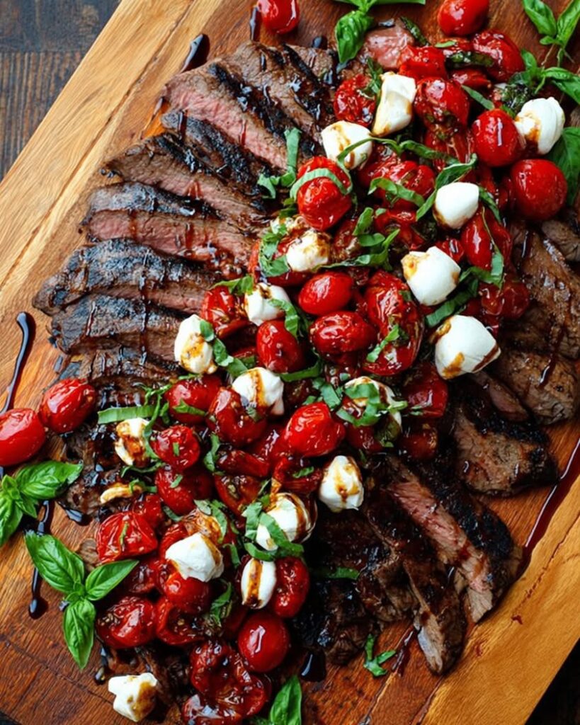 Grilled Flank Steak with Balsamic Caprese Twist