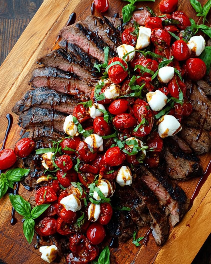 Grilled Flank Steak with Balsamic Caprese Twist