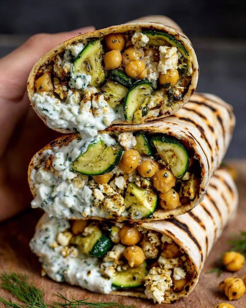 Grilled Zucchini Feta Chickpea Wrap with Herbed Yogurt 1