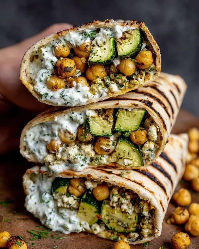 Grilled Zucchini Feta Chickpea Wrap with Herbed Yogurt 2