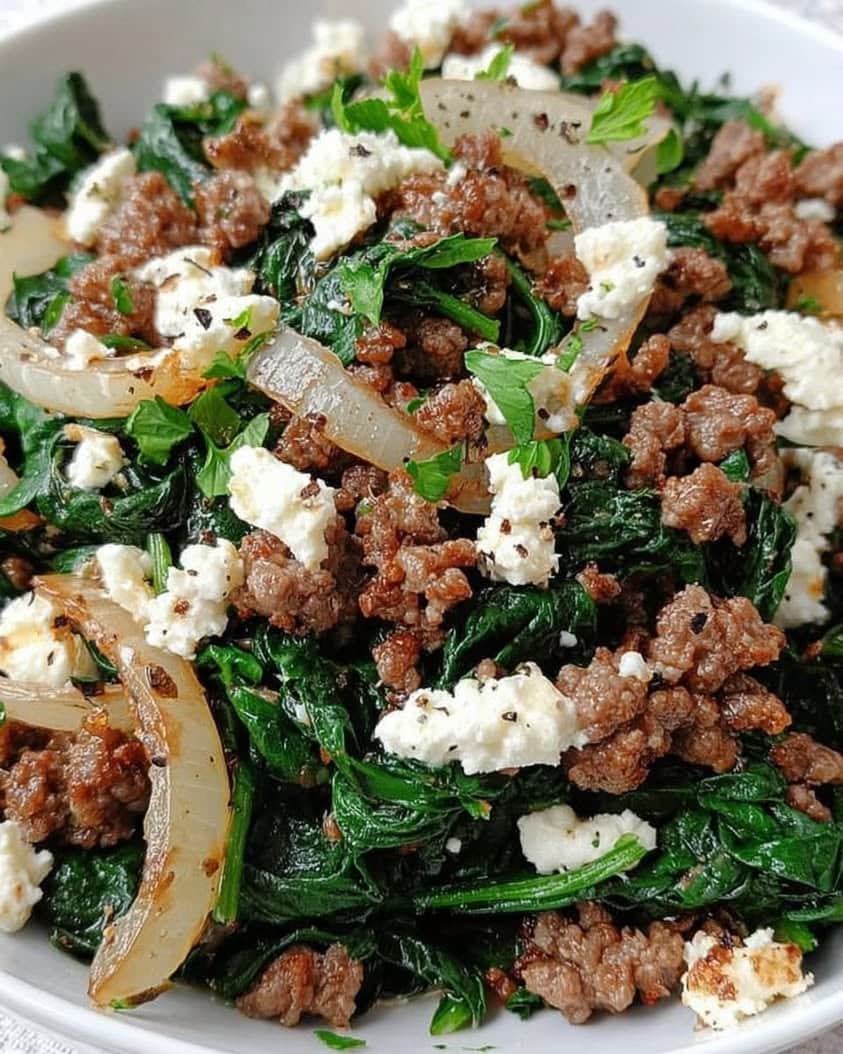 Ground Beef and Spinach Skillet with Feta 1