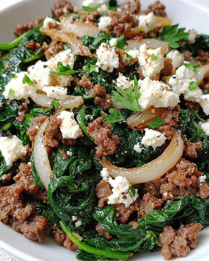 One-Pan Ground Beef and Spinach Skillet with Creamy Feta 8 Ground Beef and Spinach Skillet with Feta 2