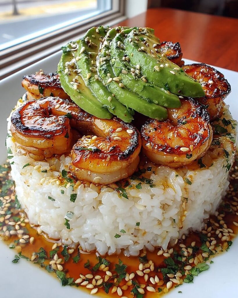 Honey Lime Shrimp Avocado Rice Stack 1