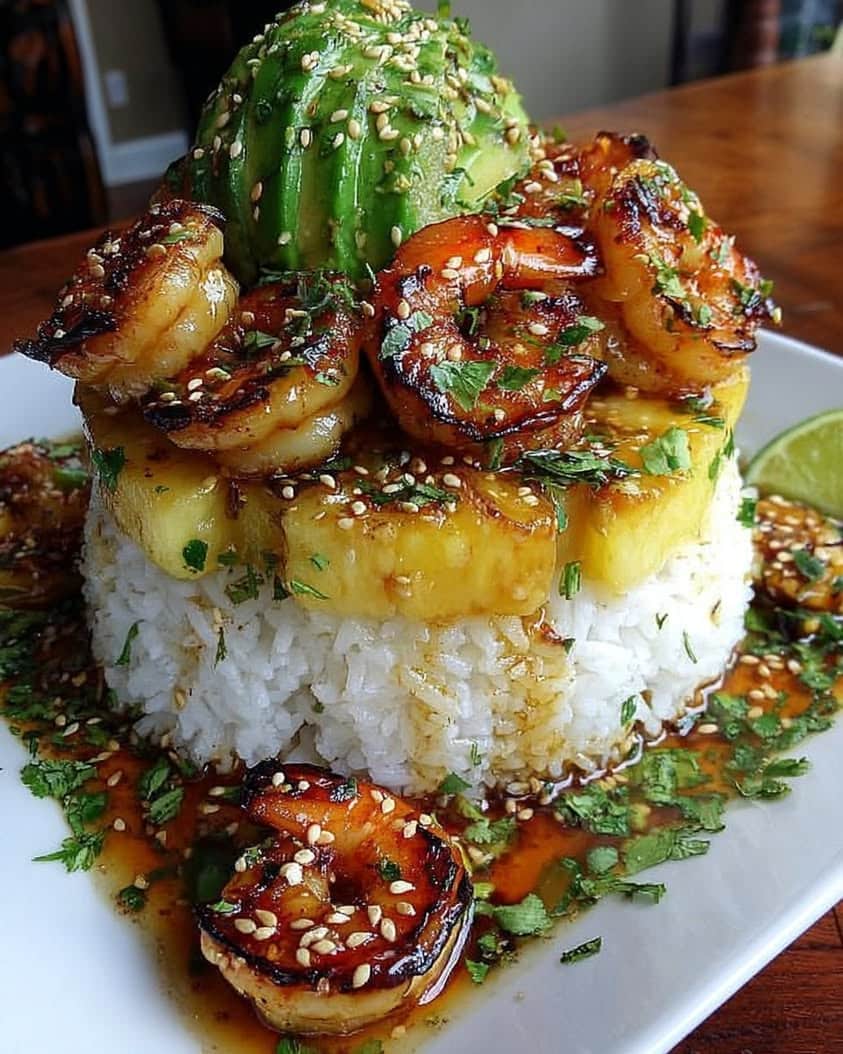 Honey Lime Shrimp Pineapple Rice Stack 1