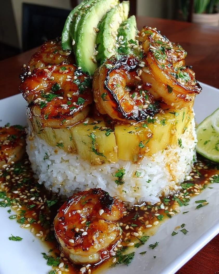 Honey Lime Shrimp with Pineapple Rice: A Tropical Dinner Recipe 3 Honey Lime Shrimp Pineapple Rice Stack 2
