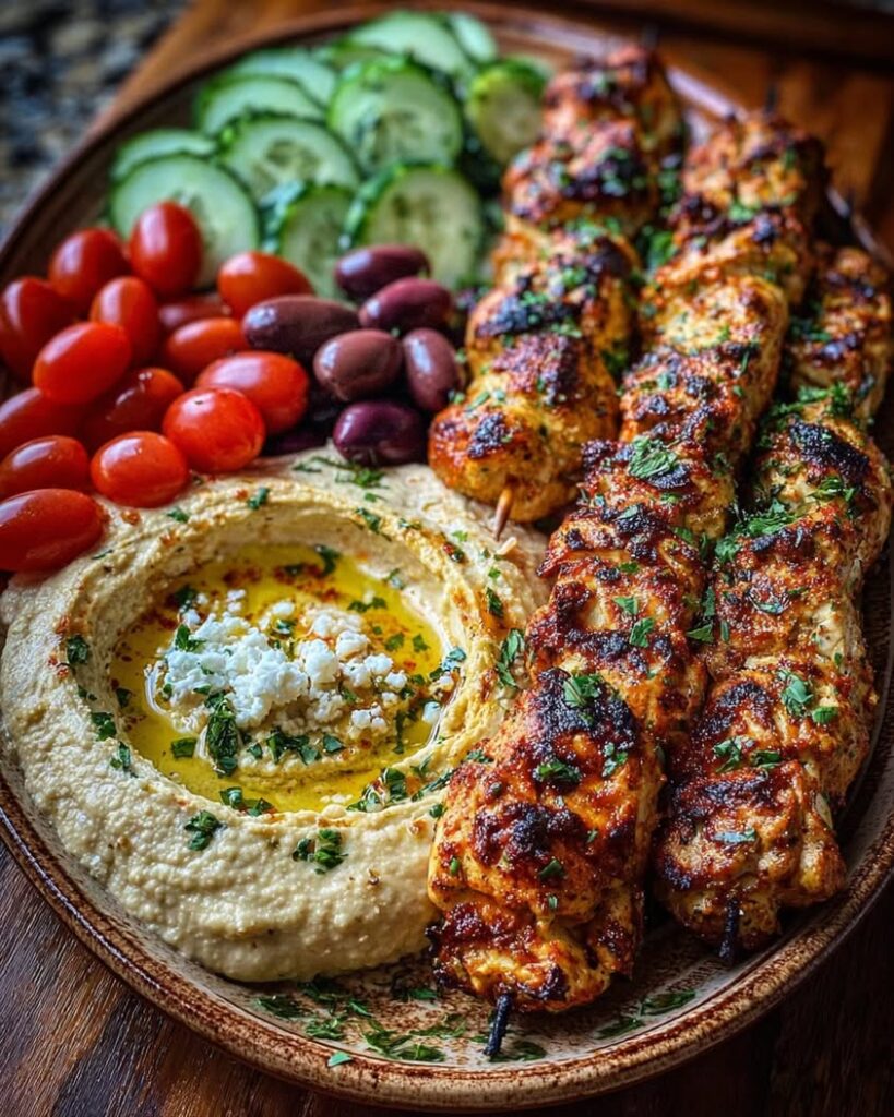 Mediterranean Chicken Skewers with Hummus Spread