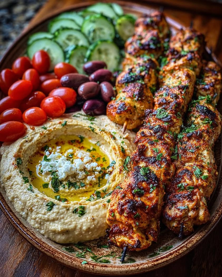 Mediterranean Chicken Skewers with Creamy Homemade Hummus Spread 7 Mediterranean Chicken Skewers with Hummus Spread